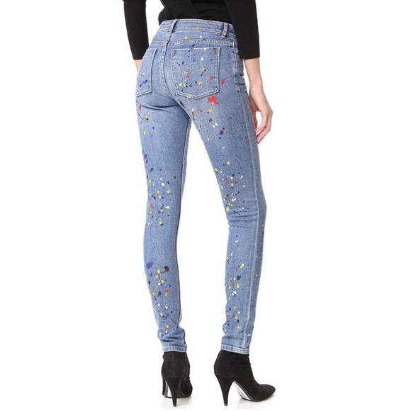Alice + Olivia Joana Paint Splatter Skinny Jeans Stretch Pockets Zipper Size 26 - Picture 4 of 16
